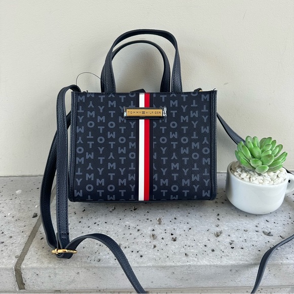 NWT Tommy Hilfiger Mini Navy Logo Tote Bag - Picture 1 of 9